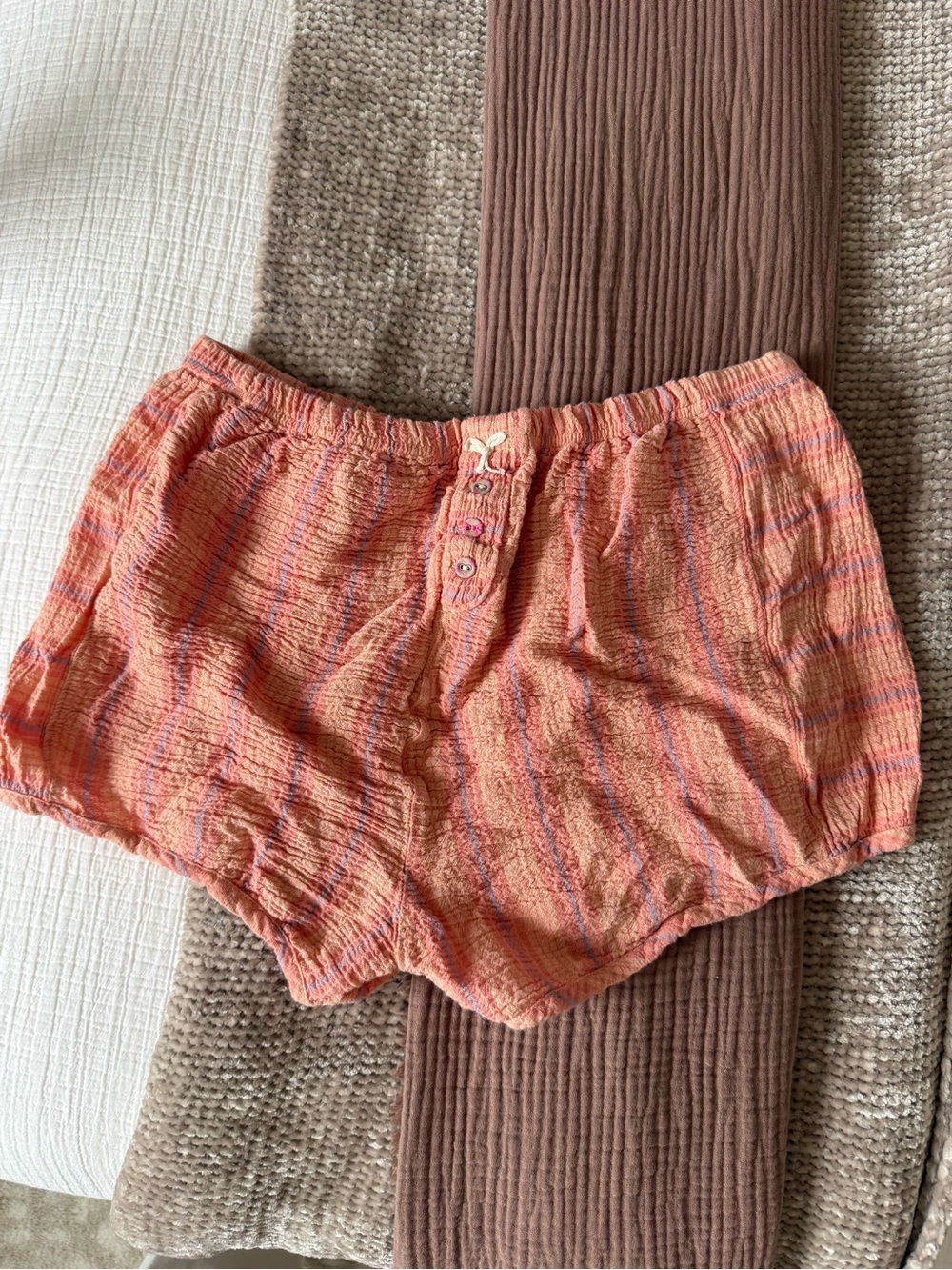 Free People Peach Multi-Stripe Crinkle Lounge Shorts